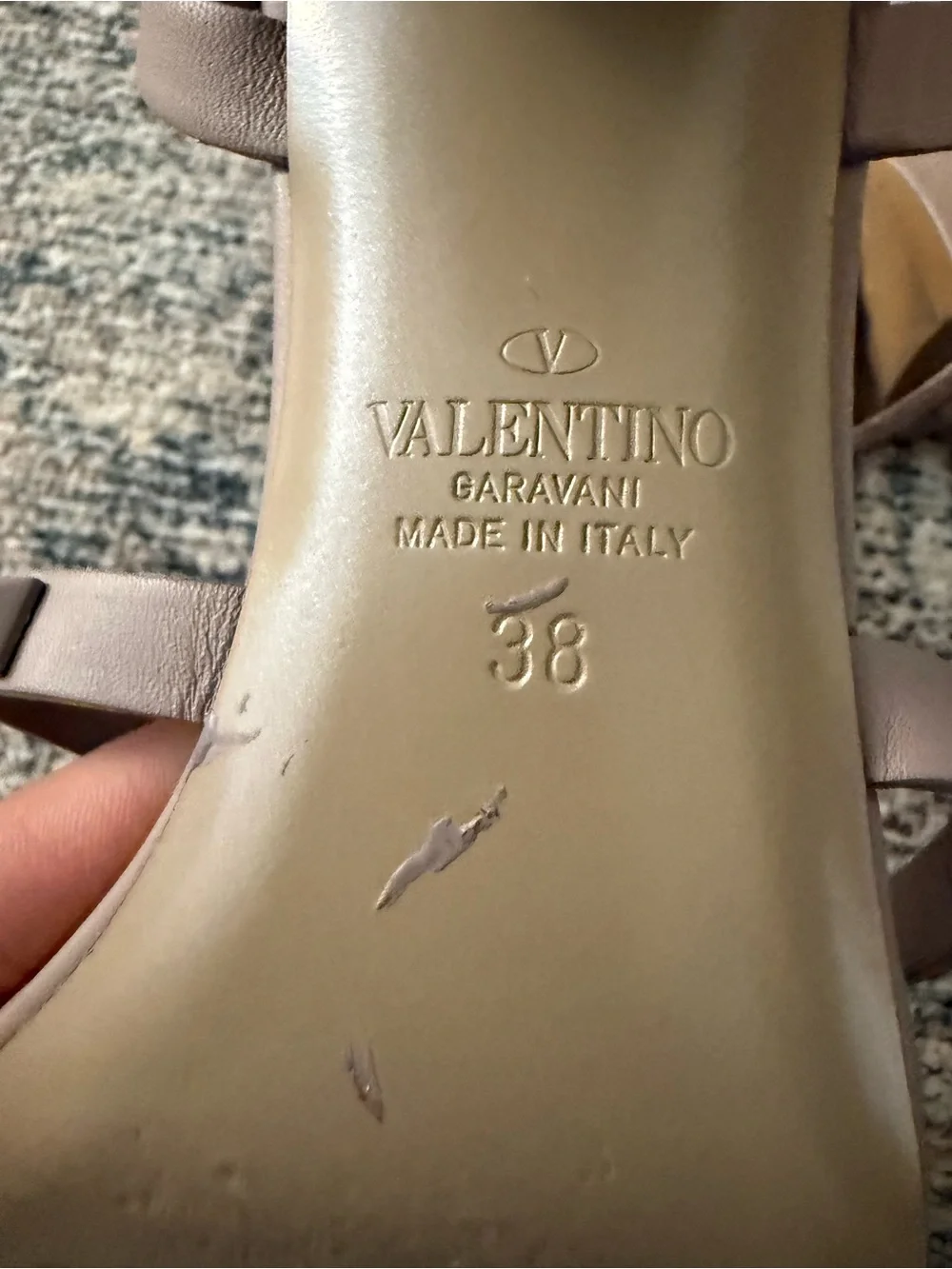 Valentino Garavani Taupe Rockstud Strappy Block Heel Sandals